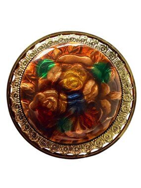 Vintage‎ Reverse Carved Lucite Brooch Gold Tone Floral Pin 1950s New Old Stock